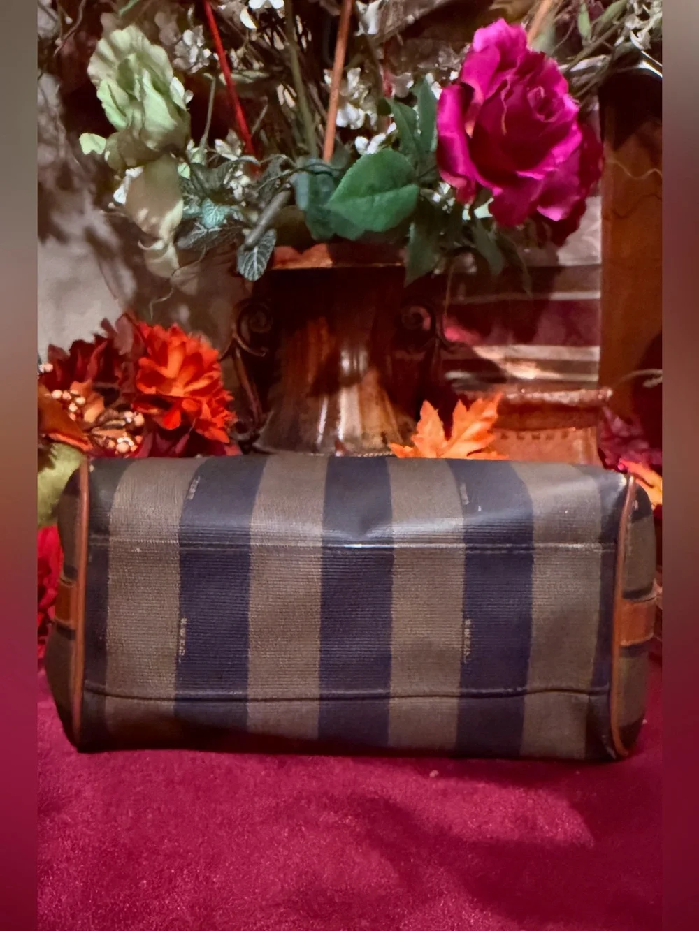 Fendi Striped Messenger Bag in Brown and Black